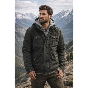 VTG LEVI'S Mens Black Quilt Lined Hooded Military Jacket Sz XL Grunge Gorpcore